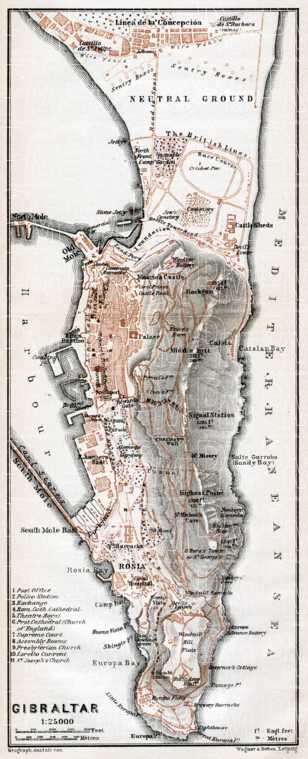 Gibraltar and environs map, 1913. Use the zooming tool to explore in higher level of detail. Obtain as a quality print or high resolution image