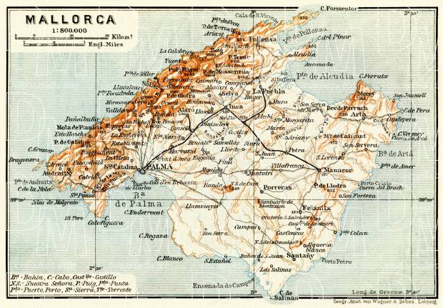 Mallorca map, 1899. Use the zooming tool to explore in higher level of detail. Obtain as a quality print or high resolution image