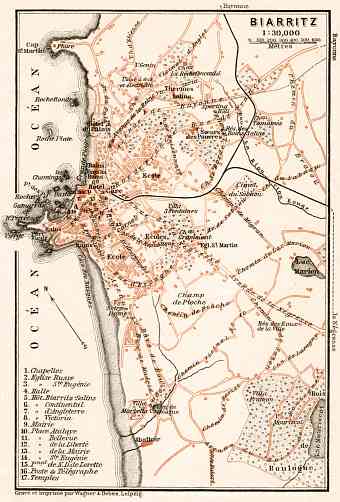 Biarritz city map, 1902