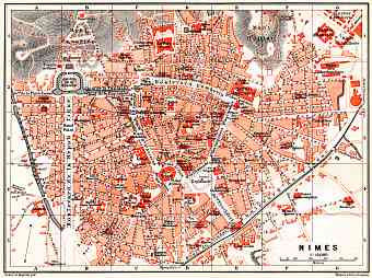 Nîmes city map, 1885