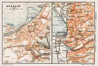 Bregenz city map, 1909. Map of the environs of Bregenz