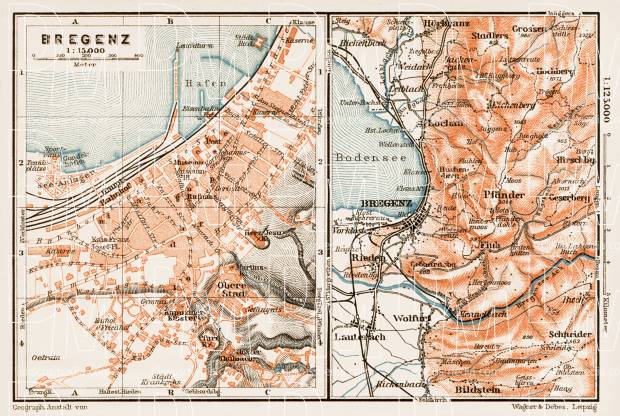 Bregenz city map, 1909. Map of the environs of Bregenz. Use the zooming tool to explore in higher level of detail. Obtain as a quality print or high resolution image