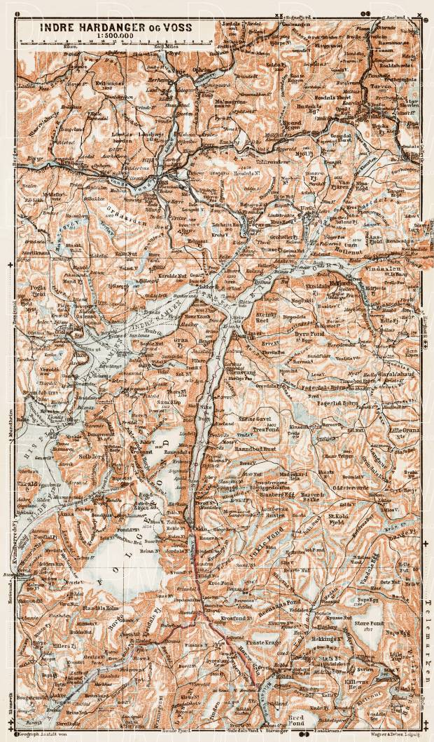 Indre Hardanger and Voss, region map, 1931. Use the zooming tool to explore in higher level of detail. Obtain as a quality print or high resolution image