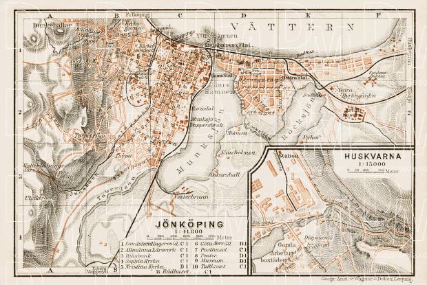 Jönköping city map, 1929. With Husqvarna plan inset. Use the zooming tool to explore in higher level of detail. Obtain as a quality print or high resolution image