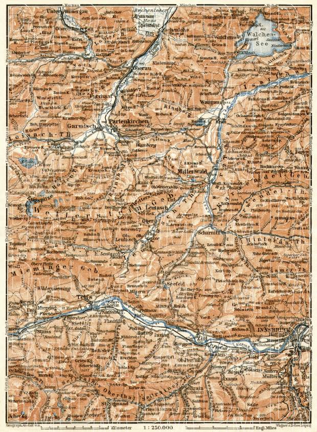 Bavarian and Inntal Alps map (Innsbruck-Land), 1906. Use the zooming tool to explore in higher level of detail. Obtain as a quality print or high resolution image