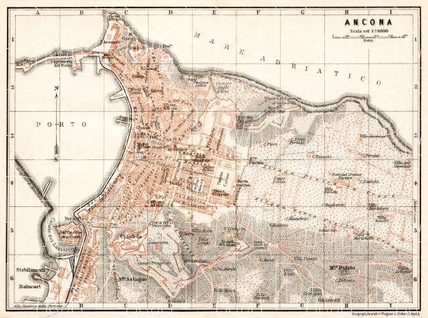 Ancona city map, 1909. Use the zooming tool to explore in higher level of detail. Obtain as a quality print or high resolution image