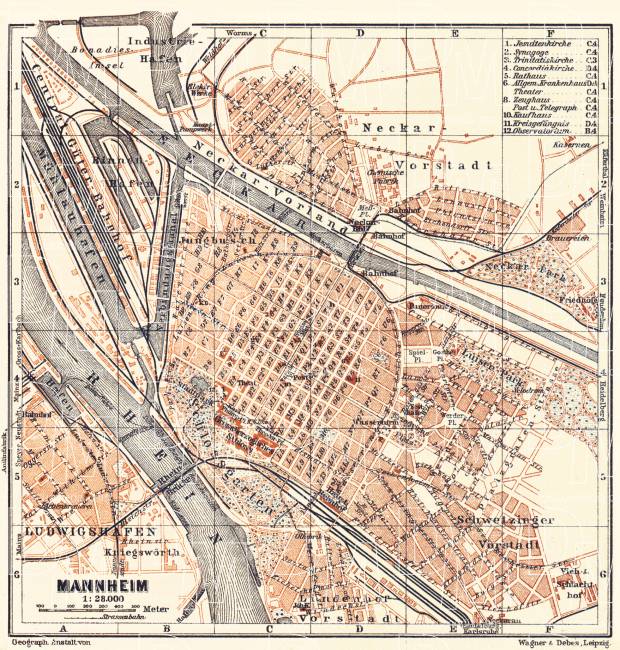 Mannheim city map, 1905. Use the zooming tool to explore in higher level of detail. Obtain as a quality print or high resolution image