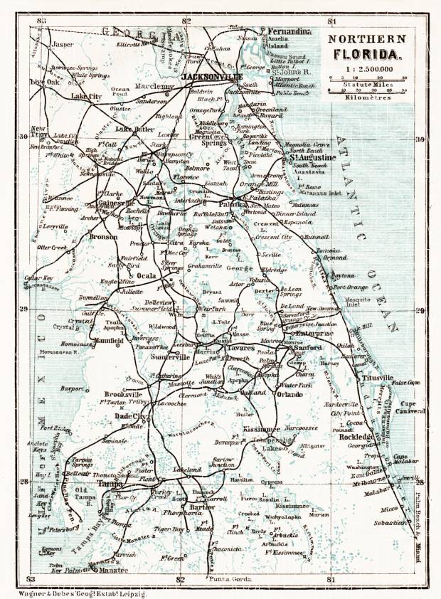 Map of the Northern Florida, 1909. Use the zooming tool to explore in higher level of detail. Obtain as a quality print or high resolution image