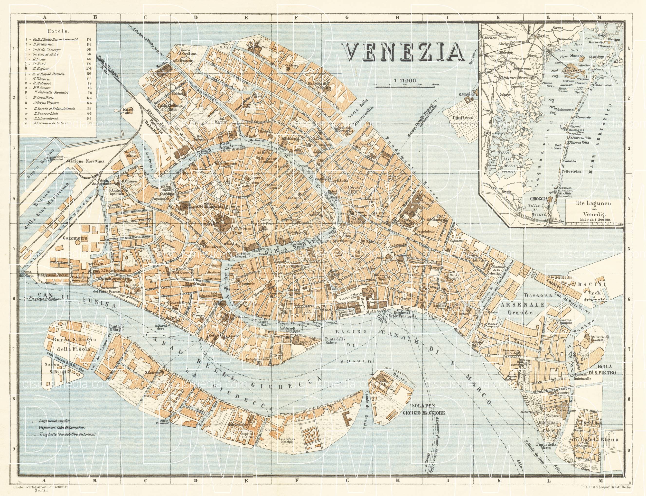 Old map of Venice in 1929. Buy vintage map replica poster print or
