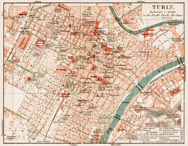 Turin (Torino), city centre map, 1913. Use the zooming tool to explore in higher level of detail. Obtain as a quality print or high resolution image