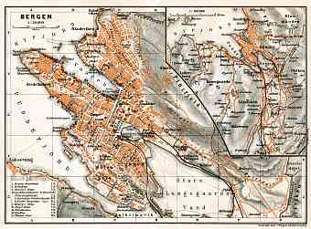 Bergen city map and environs map, 1910