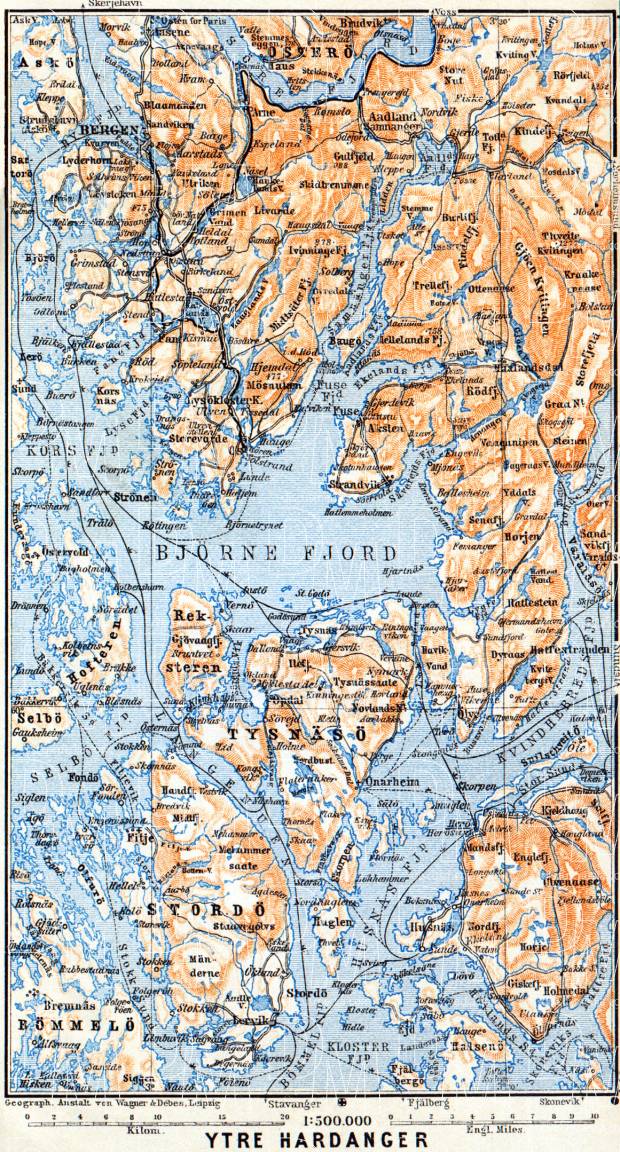 Lower Hardangs map, 1910. Use the zooming tool to explore in higher level of detail. Obtain as a quality print or high resolution image