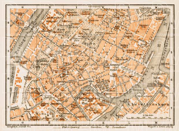 Copenhagen (Kjöbenhavn, København) central part map, 1929. Use the zooming tool to explore in higher level of detail. Obtain as a quality print or high resolution image