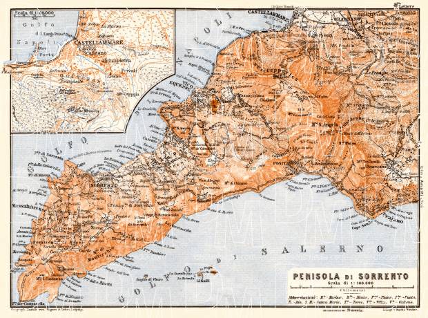 Sorrentine Peninsula map, 1929. Use the zooming tool to explore in higher level of detail. Obtain as a quality print or high resolution image