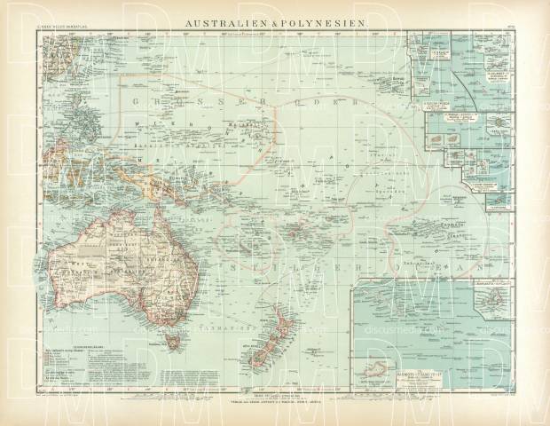 Australia and Polynesia Map, 1905. Use the zooming tool to explore in higher level of detail. Obtain as a quality print or high resolution image