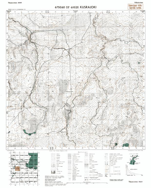 Kuzra, River. Kusrajoki. Topografikartta 515111. Topographic map from 1942. Use the zooming tool to explore in higher level of detail. Obtain as a quality print or high resolution image