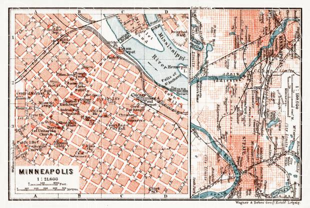 Minneapolis, city map. Map of the Environs of St.Paul and Minneapolis, 1909. Use the zooming tool to explore in higher level of detail. Obtain as a quality print or high resolution image