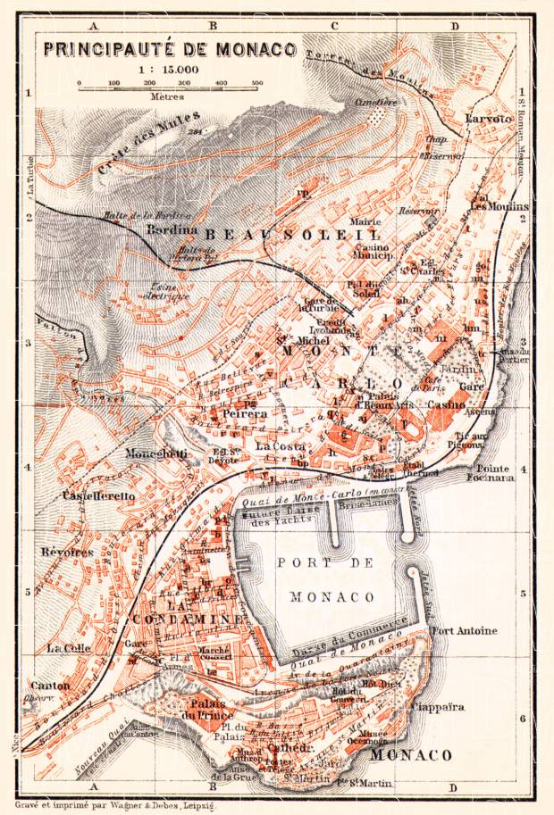 Monaco city map, 1913. Use the zooming tool to explore in higher level of detail. Obtain as a quality print or high resolution image