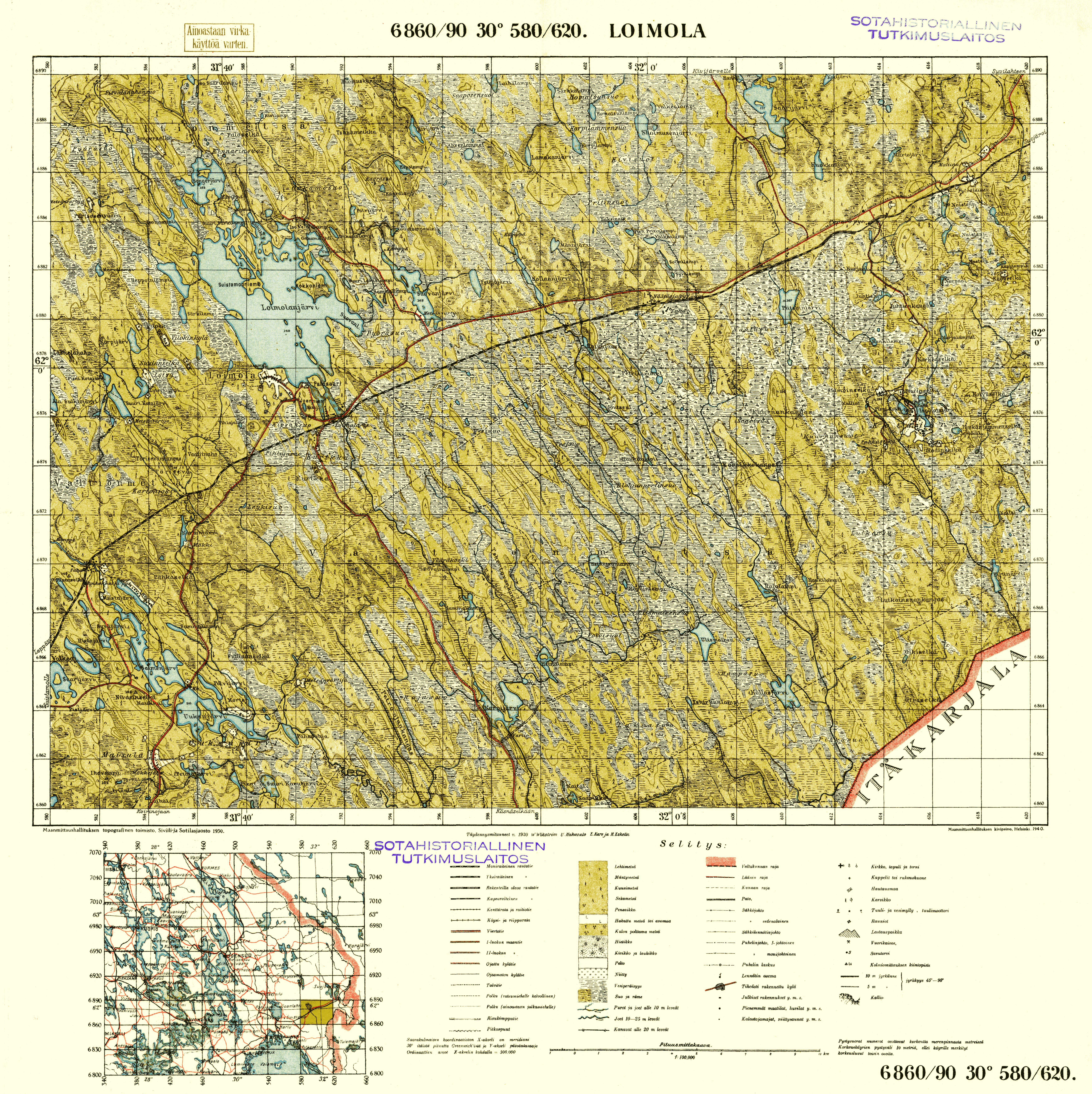 Loimola. Topografikartta 5211. Topographic map from 1940. Use the zooming tool to explore in higher level of detail. Obtain as a quality print or high resolution image