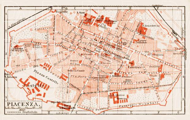 Piacenza (Placentia) city map, 1903. Use the zooming tool to explore in higher level of detail. Obtain as a quality print or high resolution image