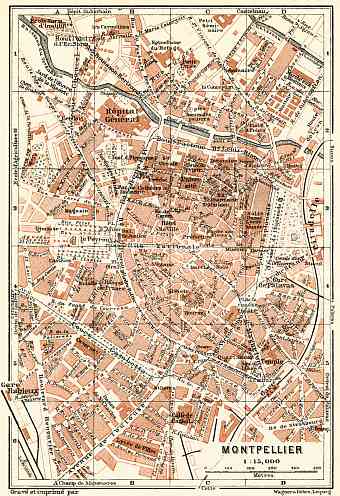 Montpellier city map, 1913