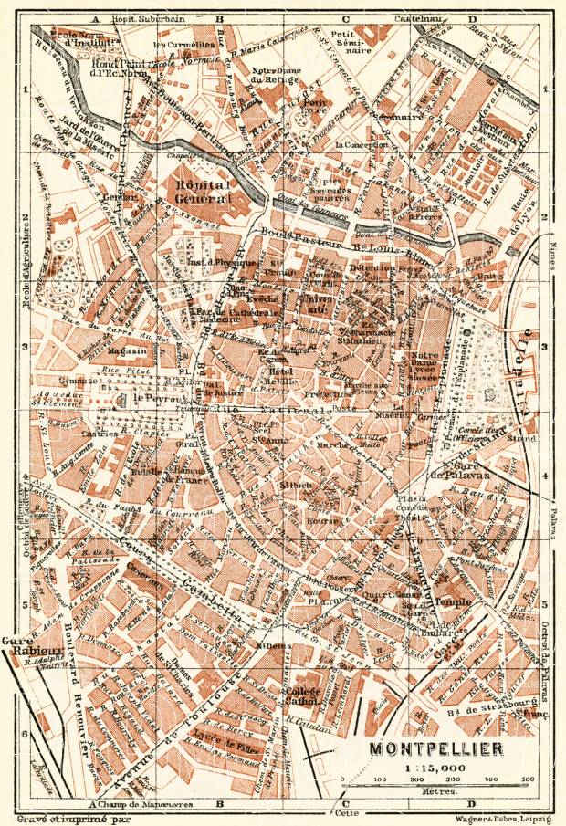 Montpellier city map, 1913. Use the zooming tool to explore in higher level of detail. Obtain as a quality print or high resolution image