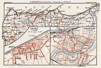 Cranz (now Zelenogradsk) and Rauschen (now Svetlogorsk) town plans with map of their suburbs, 1911