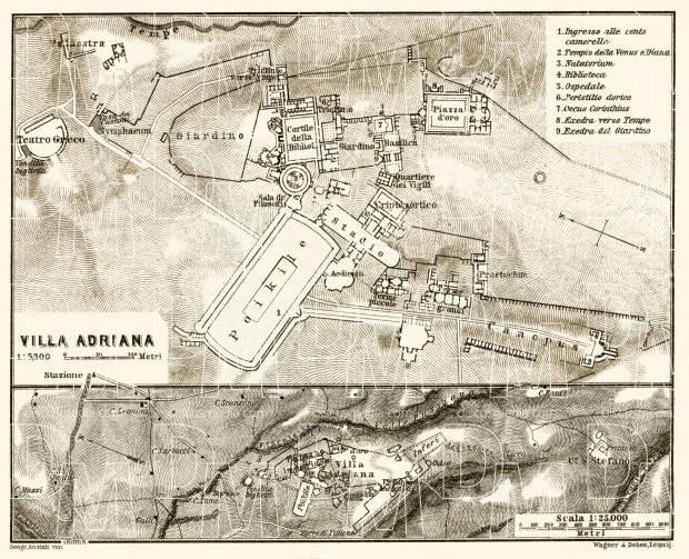 Hadrian´s Villa (Villa Adriana) and environs map, 1909 (Rome). Use the zooming tool to explore in higher level of detail. Obtain as a quality print or high resolution image