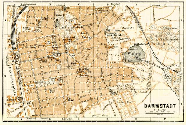 Darmstadt city map, 1908. Use the zooming tool to explore in higher level of detail. Obtain as a quality print or high resolution image