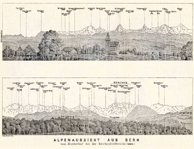 View to the Alps from Berne, 1897. Use the zooming tool to explore in higher level of detail. Obtain as a quality print or high resolution image