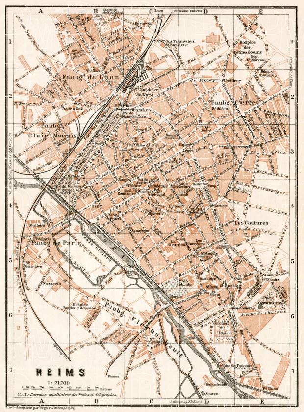 Reims city map, 1909. Use the zooming tool to explore in higher level of detail. Obtain as a quality print or high resolution image