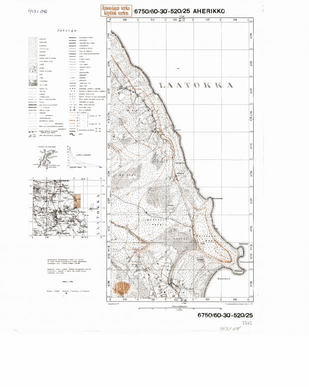 Beregovoje. Aherikko. Topografikartta 413108. Topographic map from 1939. Use the zooming tool to explore in higher level of detail. Obtain as a quality print or high resolution image