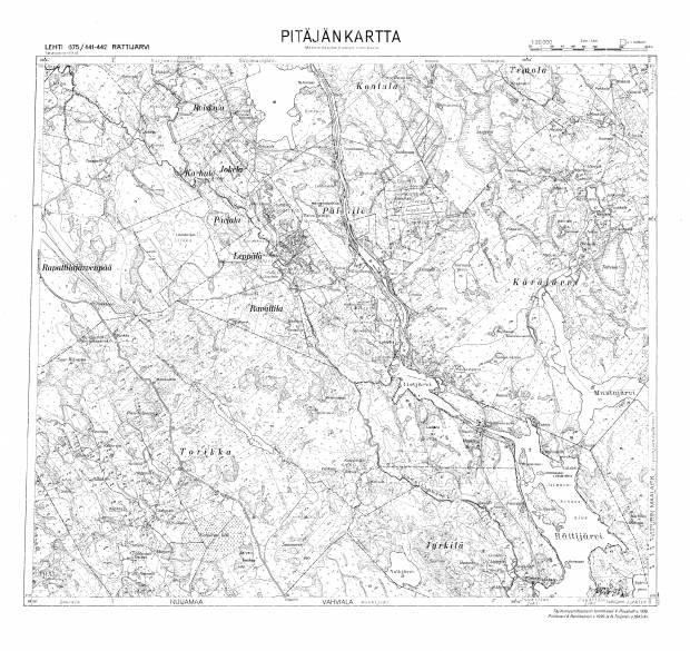 Bolšoje Tsvetotšnoje Lake. Rättijärvi. Pitäjänkartta 411102. Parish map from 1943. Use the zooming tool to explore in higher level of detail. Obtain as a quality print or high resolution image