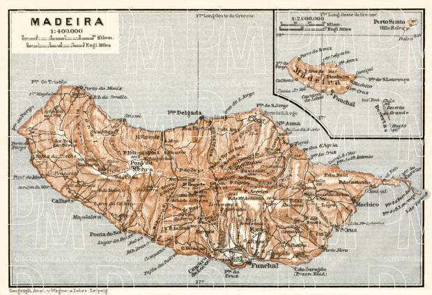 Madeira island map, 1911. Use the zooming tool to explore in higher level of detail. Obtain as a quality print or high resolution image