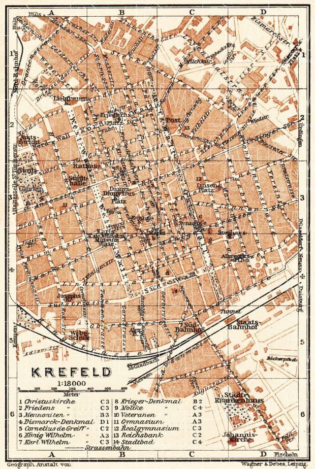 Krefeld city map, 1905. Use the zooming tool to explore in higher level of detail. Obtain as a quality print or high resolution image
