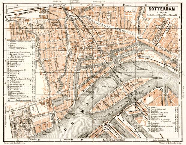 Rotterdam city map, 1909. Use the zooming tool to explore in higher level of detail. Obtain as a quality print or high resolution image