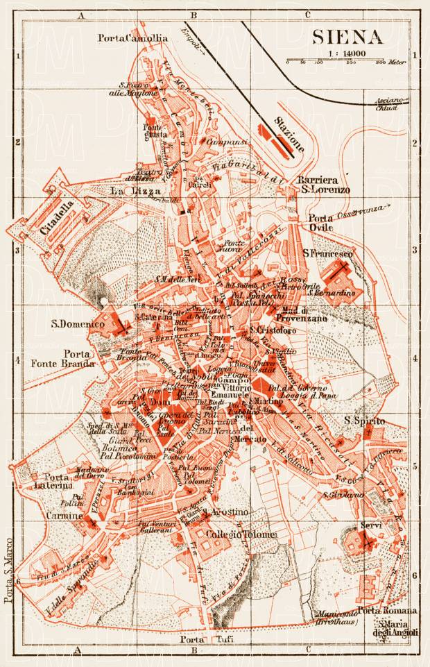 Siena city map, 1903. Use the zooming tool to explore in higher level of detail. Obtain as a quality print or high resolution image