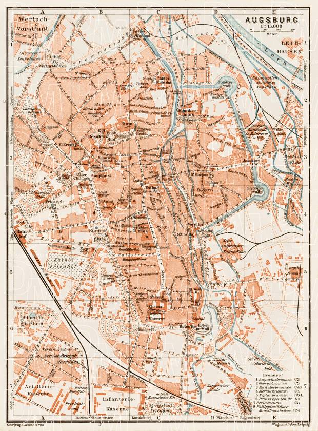 Augsburg city map, 1909. Use the zooming tool to explore in higher level of detail. Obtain as a quality print or high resolution image