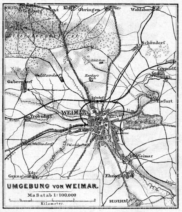 Weimar environs map, 1887. Use the zooming tool to explore in higher level of detail. Obtain as a quality print or high resolution image