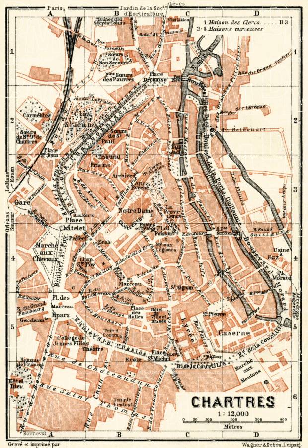 Chartres city map, 1913. Use the zooming tool to explore in higher level of detail. Obtain as a quality print or high resolution image