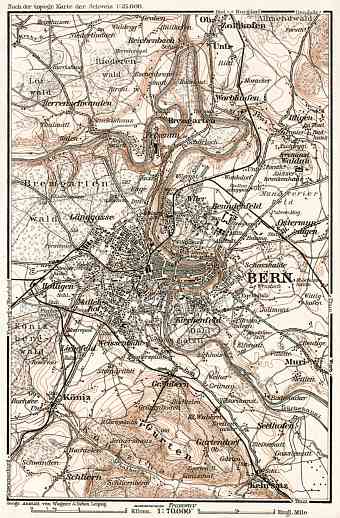 Bern (Berne) and environs map, 1909