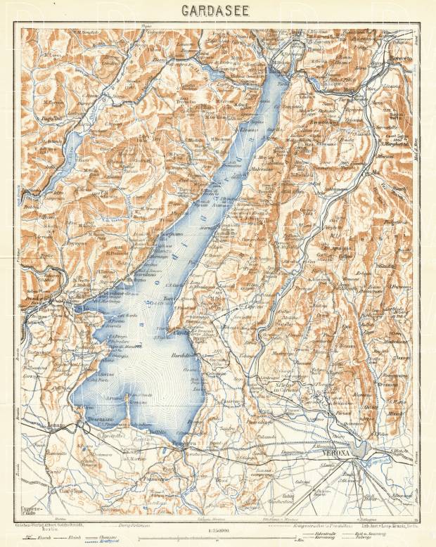 Garda Lake and environs map, 1929. Use the zooming tool to explore in higher level of detail. Obtain as a quality print or high resolution image