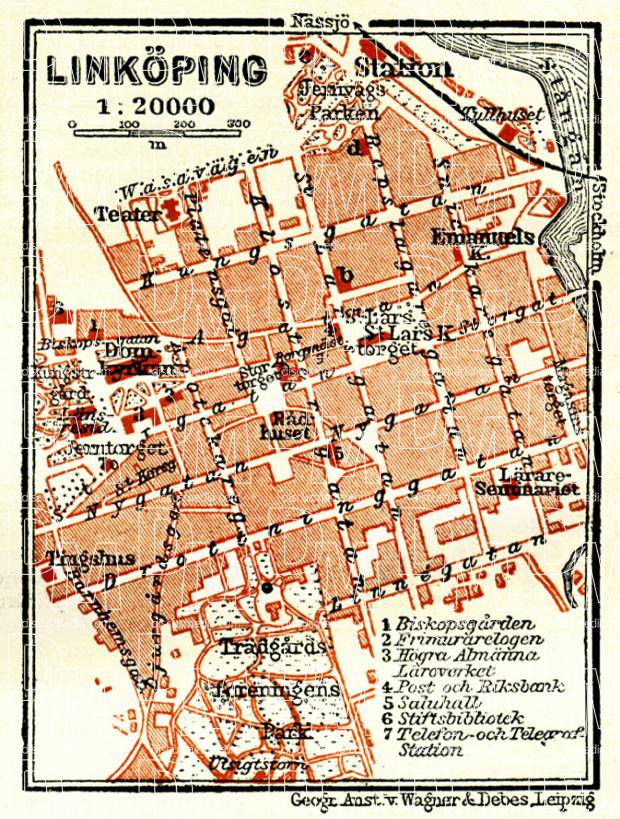 Linköping city map, 1910. Use the zooming tool to explore in higher level of detail. Obtain as a quality print or high resolution image