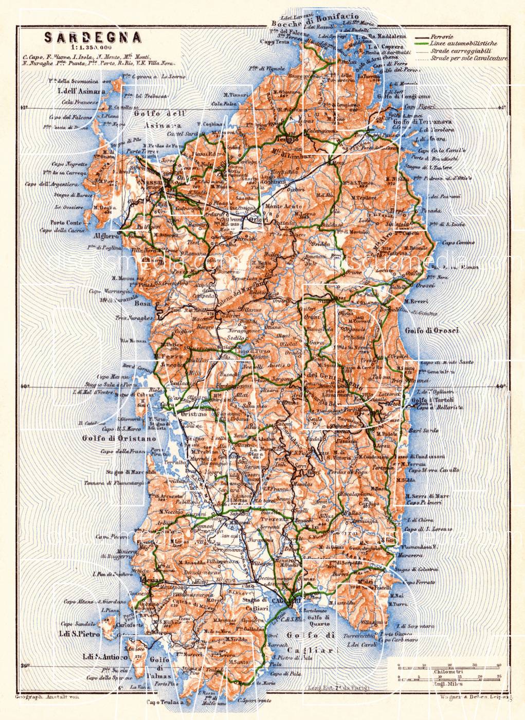 Old map of Sardinia (Sardegna) in 1929. Buy vintage map replica poster ...