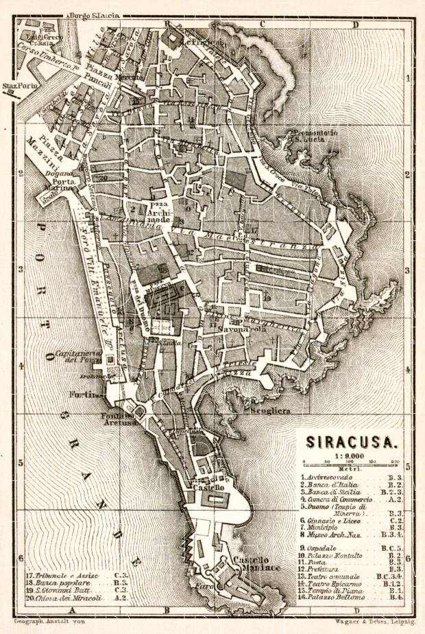 Syracuse (Siracusa) city map, 1912. Use the zooming tool to explore in higher level of detail. Obtain as a quality print or high resolution image