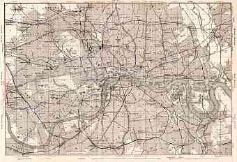 London, city map with tram and tube network, 1909