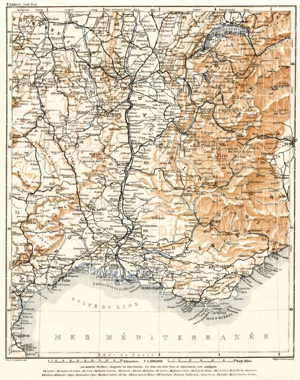 France, southeastern part map, 1902. Use the zooming tool to explore in higher level of detail. Obtain as a quality print or high resolution image