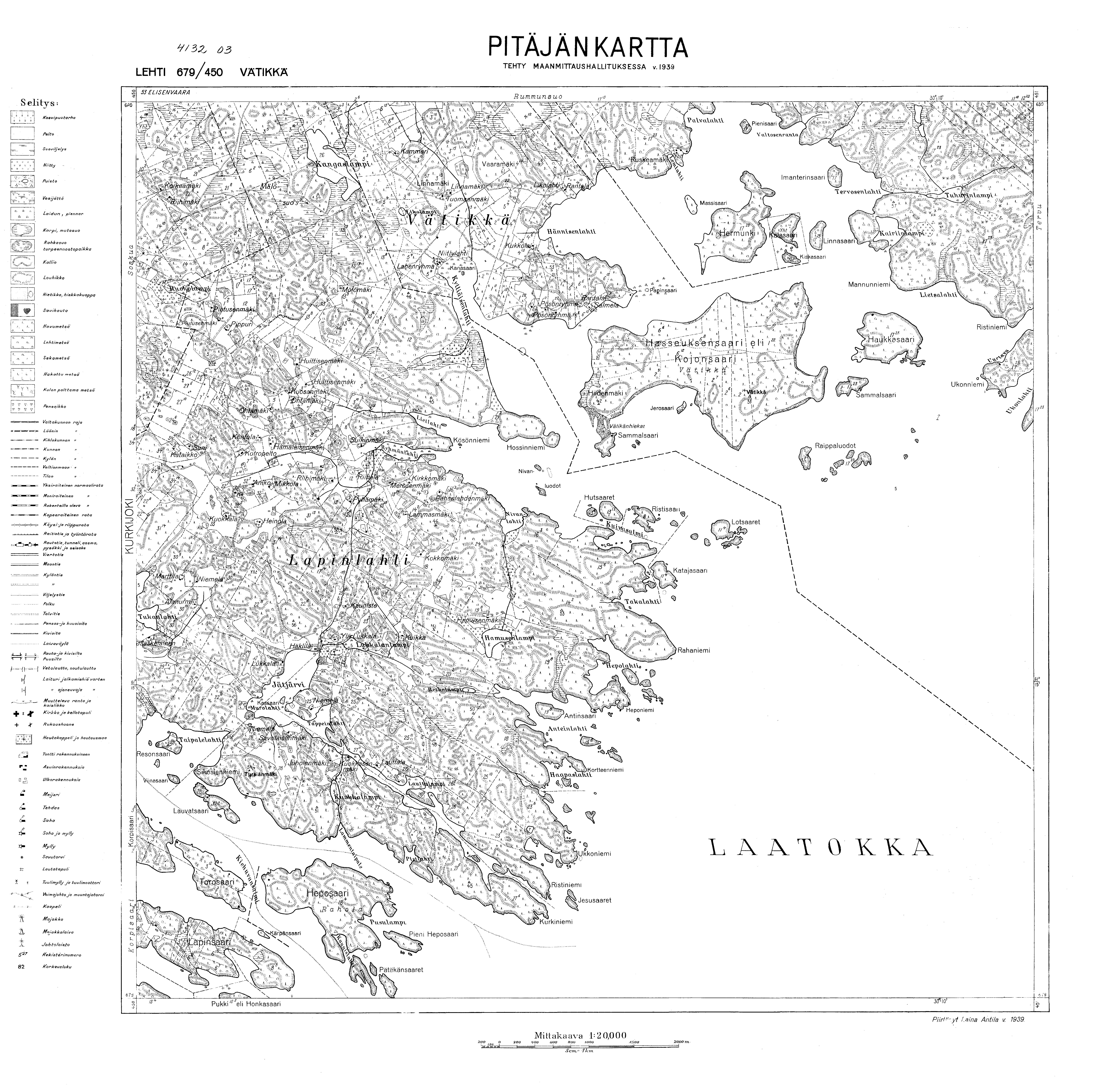 Vätikkä (Vjatikkja. Vätikkä. Pitäjänkartta 413203. Parish map from 1939