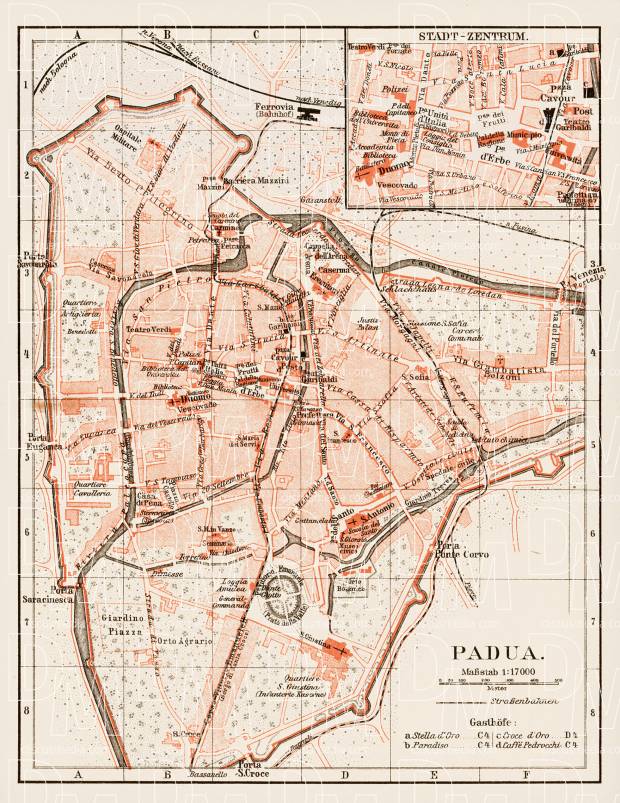 Padua (Padova) city map, 1903. Use the zooming tool to explore in higher level of detail. Obtain as a quality print or high resolution image