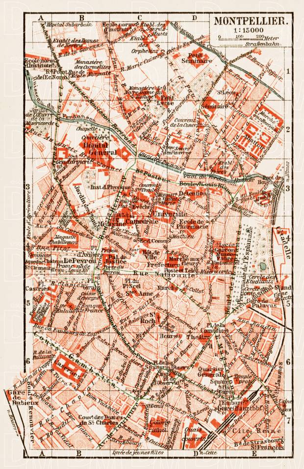 Montpellier city map, 1913. Use the zooming tool to explore in higher level of detail. Obtain as a quality print or high resolution image